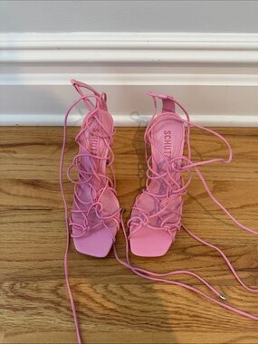 NWT SCHUTZ Bubblegum Pink Lace-Up Square Toe Heels